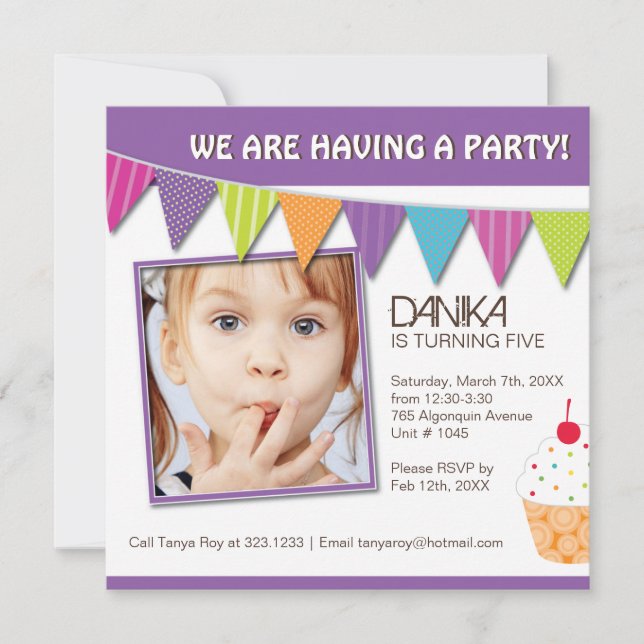 Invitación caprichosa de la fiesta de cumpleaños (Anverso)