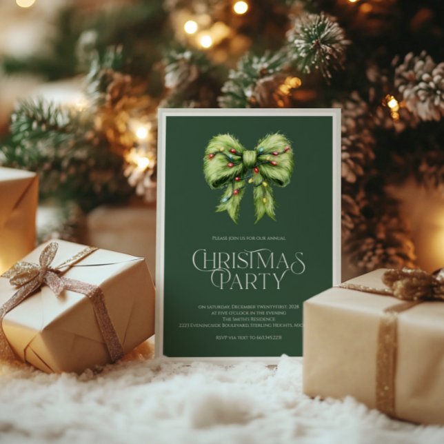 Invitación caprichosa de Navidad en verde con lazo (Subido por el creador)