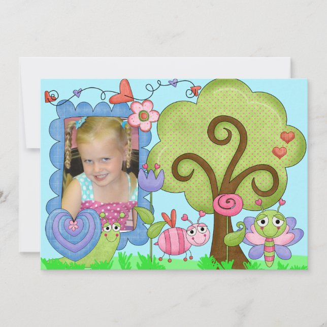 Invitación caprichosa del cumpleaños del insecto (Anverso)