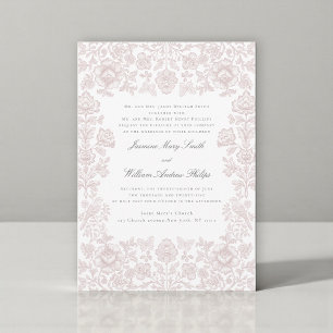 Invitación Caprichosa Flor de Pájaro Damask en Rosa Suave Bod
