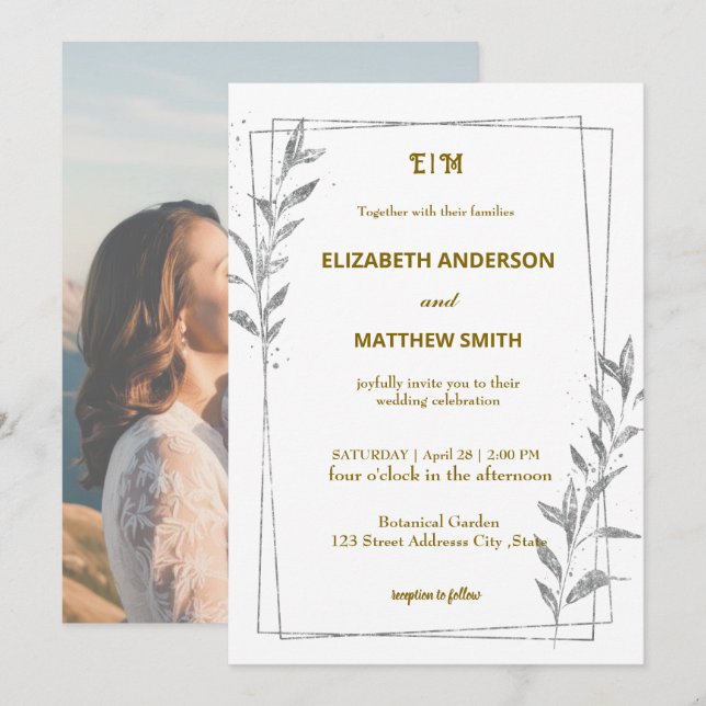 Invitación caprichosa foto casual de overlay boda romántico (Anverso / Reverso)