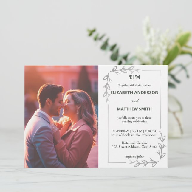 Invitación caprichosa foto casual de overlay boda romántico (Anverso de pie)
