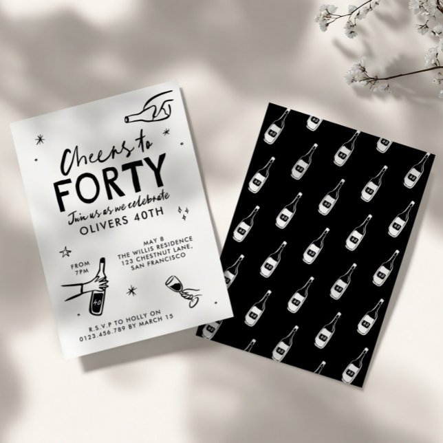 Invitación caprichosa mano dibujada fiesta de 40 cumpleaños d (Subido por el creador)