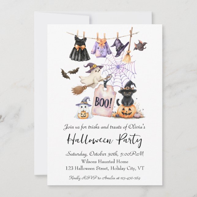 Invitación caprichosa para fiesta de Halloween con (Anverso)