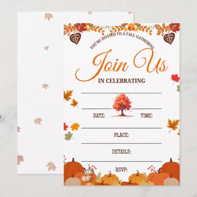 Invitación caprichosa para reunión de otoño (Anverso / Reverso)