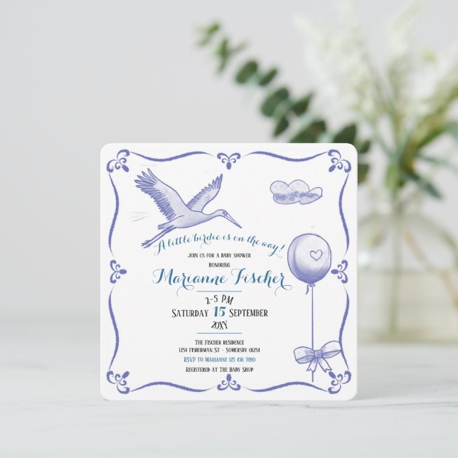 Invitación caprichosa retro de ducha de bebé de ci (Anverso de pie)