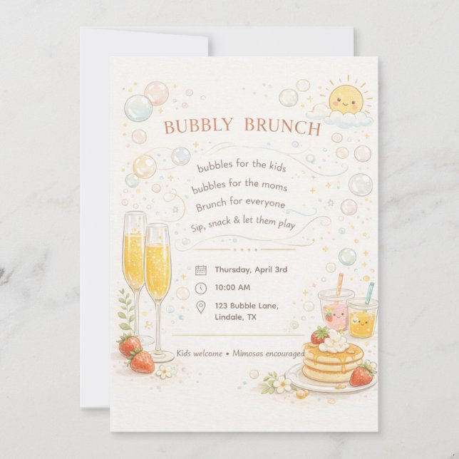 Invitación caprichosa y burbujeante para el brunch (Anverso)