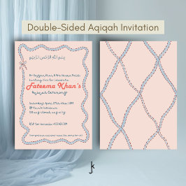 Invitación Caprichosas ondas de Rosa Rubor y Azul Suave Aqiqa