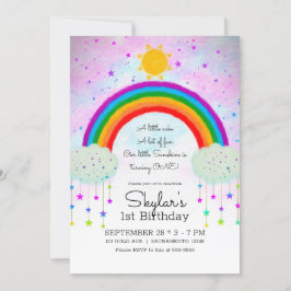 Invitación Caprichoso Arcoíris Pintado y Estrellas Cumpleaños