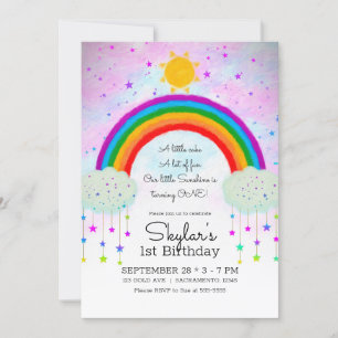 Invitación Caprichoso Arcoíris Pintado y Estrellas Cumpleaños