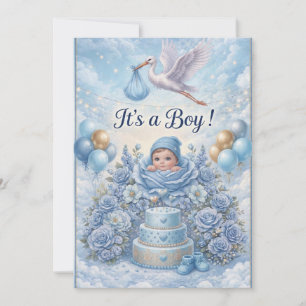 Invitación Caprichoso Baby Shower de Es un Niño Cigüeña