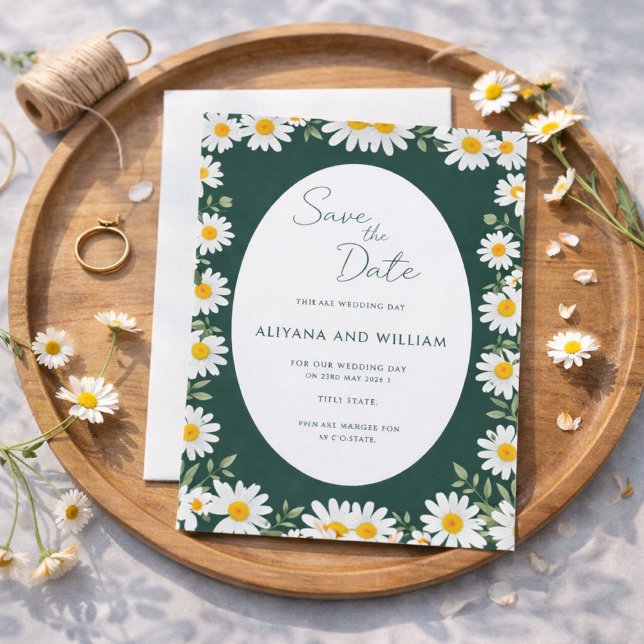 Invitación Caprichoso Borde Floral Verde Guardar La Fecha (Subido por el creador)