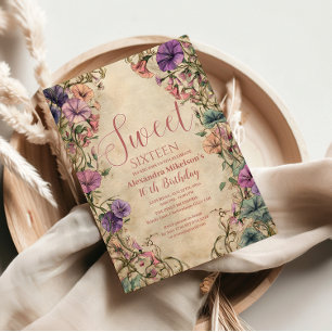 Invitación Caprichoso Cumpleaños 16 con Flores Silvestres Pas