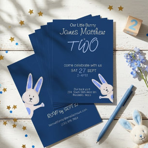 Invitación Caprichoso Cumpleaños Moderno Conejo Azul 2do