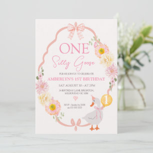 Invitación Caprichoso Cumpleaños Uno Floral Rosa Un Ganso Ton