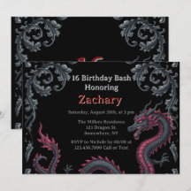 Caprichoso Dragón Negro Rojo Damask Fiesta de Dulc