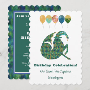 Invitación Capricornio Cumpleaños 1er Impresionista Dorado Br