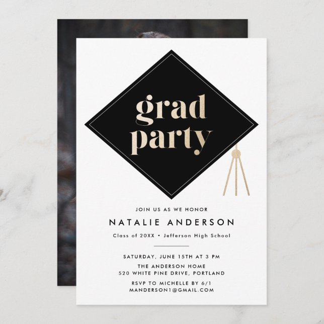 Invitación Caps Off Photo Graduation Party (Anverso / Reverso)