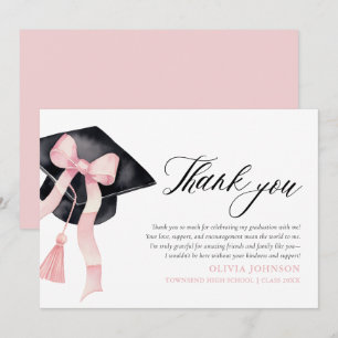 Invitación Cápsula de graduación de Coquette Bow rosa Gracias