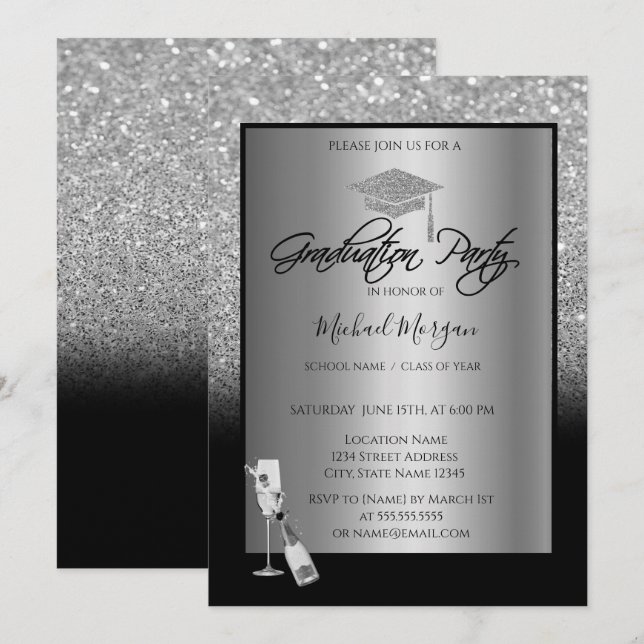 Invitación Cápsula de graduación de Purpurina silvestre, Vino (Anverso / Reverso)