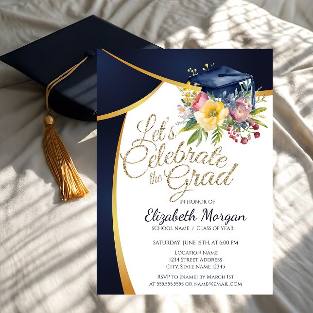Invitación Cápsula de graduación floral, graduación azul (Subido por el creador)
