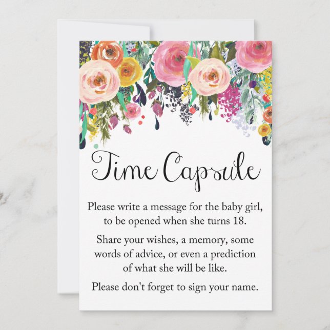 Invitación Cápsula De Tiempo De Jardín Floral Para Rótulo Chi (Anverso)