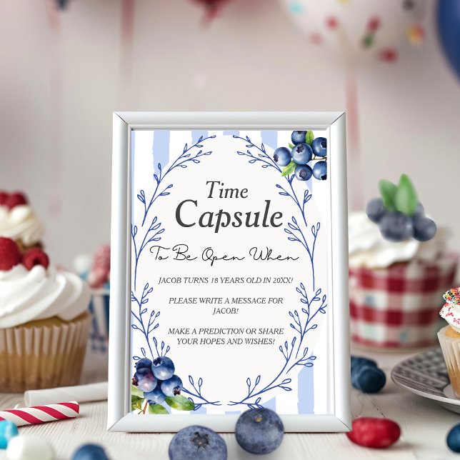 Invitación Cápsula del Tiempo de Cumpleaños Letrero de ARÁNDA (Birthday Time Capsule BLUEBERRY Sign )