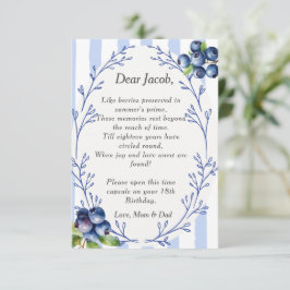 Invitación Cápsula del tiempo Poema  Arándano  Nota de carta