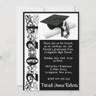 Invitación Cápsula y Diploma 5x7 Graduación de fondo negro