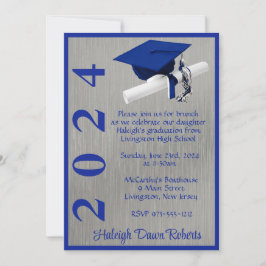 Invitación Cápsula y Diploma 5x7 Graduación real azul y plata