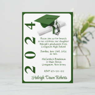 Invitación Cápsula y Diploma 5x7 Graduación verde y blanca