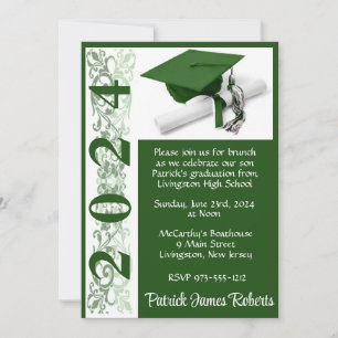 Invitación Cápsula y Diploma 5x7 Graduación verde y blanca