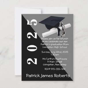 Invitación Cápsula y Diploma, Graduación Negra y Gris