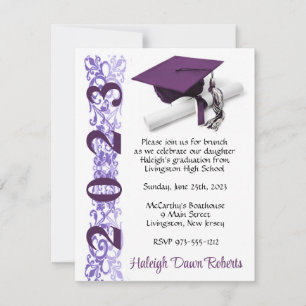 Invitación Cápsula y diploma, graduación púrpura