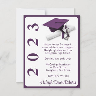 Invitación Cápsula y diploma, graduación púrpura