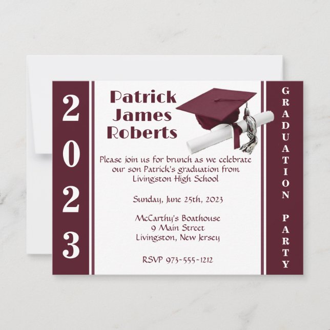 Invitación Cápsula y diploma, marrón y graduación blanca (Anverso)