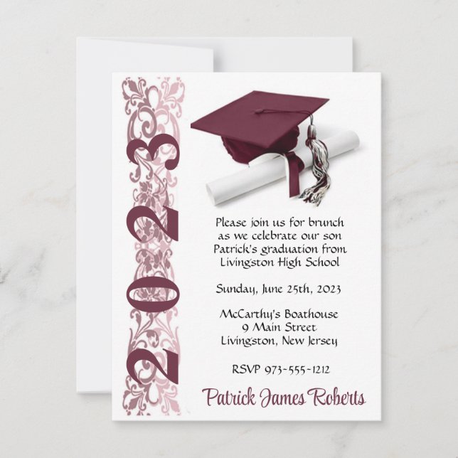Invitación Cápsula y diploma, marrón y graduación blanca (Anverso)