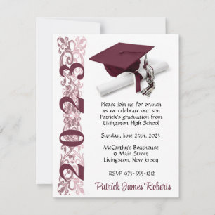 Invitación Cápsula y diploma, marrón y graduación blanca