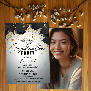Invitación Cápsulas de graduación en cascada y foto de oro de