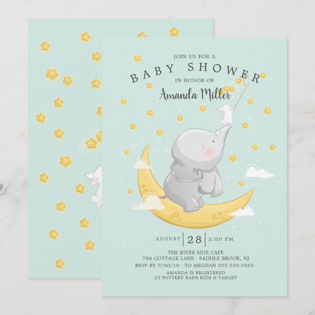 Invitación Captura Un Baby Shower De Star Bunny Elephant (Anverso / Reverso)