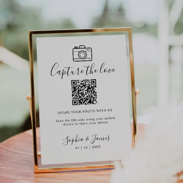 Invitación Capturar el Rótulo Boda de código QR de Love Photo (Capture The Love Photo Share QR Code Wedding Sign Invitation)