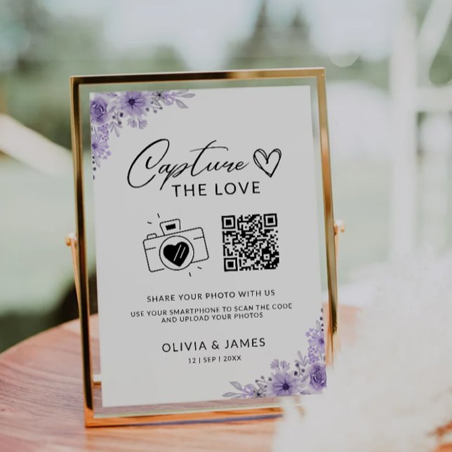 Invitación Capturar El Rótulo De Código Qr De Amor, Púrpura (Capture The Love Qr Code Sign, Purple Invitation)