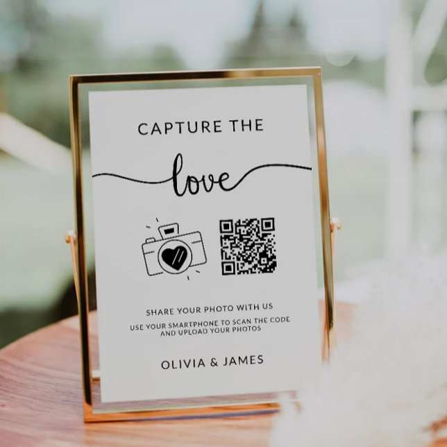 Invitación Capturar el Rótulo de fotos del Boda de código QR  (Capture the Love QR Code Wedding Photo Sign, Invitation)