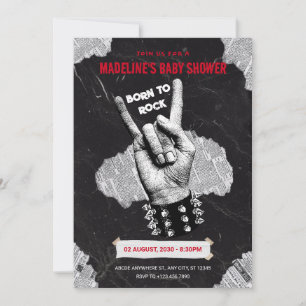 Invitación Capucha de bebé metalizado de Rock Negro