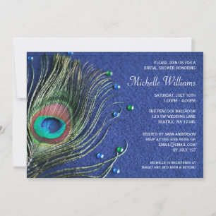 Invitación Capucha de pavo real Joyas Azul Bridal Ducha