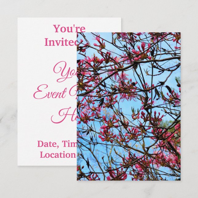 Invitación Capullos de flores rosadas en un árbol (Anverso / Reverso)