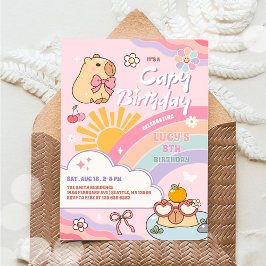 Invitación Capy Birthday Groovy Rainbow Sun Birthday