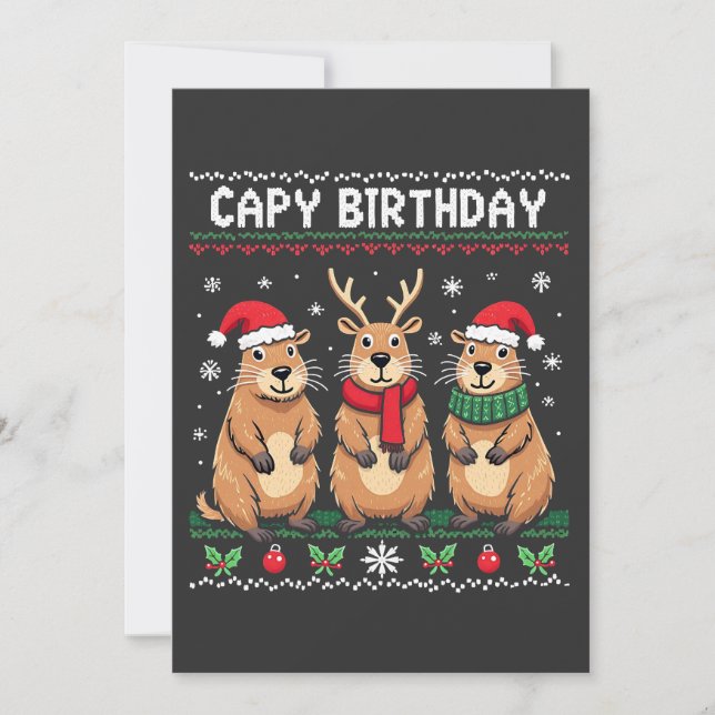 Invitación Capy Birthday Navidades feos suéter Capybara (Anverso)
