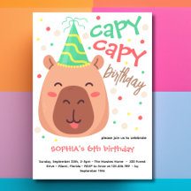 Capy capy capybara birthday invitation