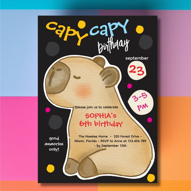Invitación Capy capybara birthday invitation (Subido por el creador)